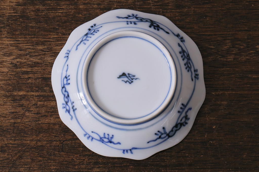 アンティーク雑貨　古民具・骨董　江戸明治期　伊万里焼　染付魚文　小皿2枚(R-041340)