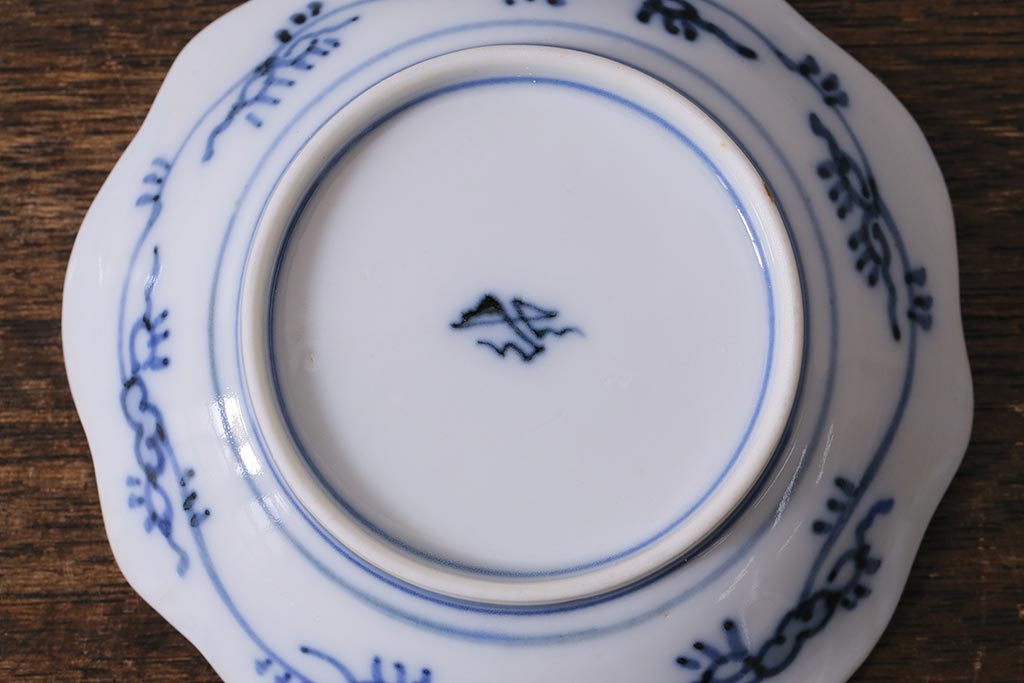 アンティーク雑貨　古民具・骨董　江戸明治期　伊万里焼　染付魚文　小皿2枚(R-041340)