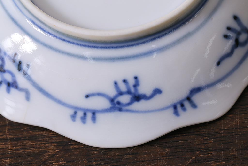 アンティーク雑貨　古民具・骨董　江戸明治期　伊万里焼　染付魚文　小皿2枚(R-041340)