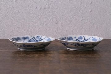 アンティーク雑貨　古民具・骨董　江戸明治期　伊万里焼　染付魚文　小皿2枚(R-041340)