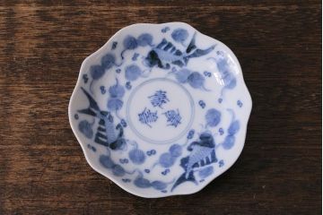 アンティーク雑貨　古民具・骨董　江戸明治期　伊万里焼　染付魚文　小皿2枚(R-041340)