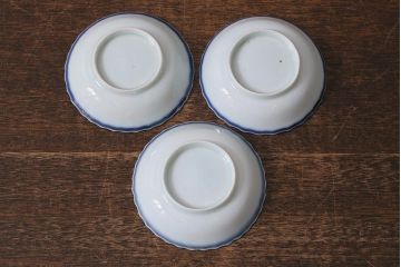 アンティーク雑貨　骨董　江戸期　古伊万里　船の図　染付小皿3枚セット(和食器)(R-041341)