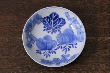 アンティーク雑貨　骨董　幕末明治　伊万里焼　五三桐文　染付小皿4枚セット(和食器)(R-041342)