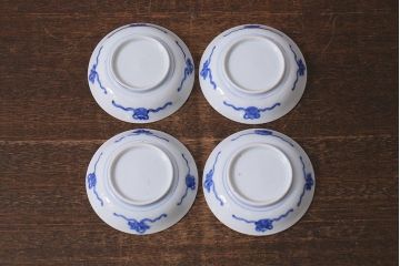 アンティーク雑貨　骨董　幕末明治　伊万里焼　五三桐文　染付小皿4枚セット(和食器)(R-041342)