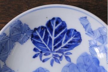 アンティーク雑貨　骨董　幕末明治　伊万里焼　五三桐文　染付小皿4枚セット(和食器)(R-041342)