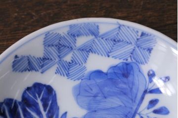 アンティーク雑貨　骨董　幕末明治　伊万里焼　五三桐文　染付小皿4枚セット(和食器)(R-041342)