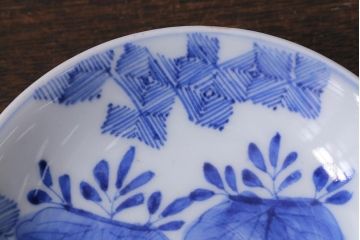 アンティーク雑貨　骨董　幕末明治　伊万里焼　五三桐文　染付小皿4枚セット(和食器)(R-041342)