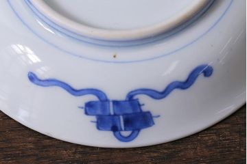アンティーク雑貨　骨董　幕末明治　伊万里焼　五三桐文　染付小皿4枚セット(和食器)(R-041342)