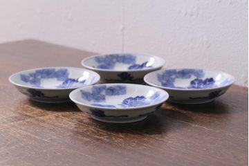 アンティーク雑貨　骨董　幕末明治　伊万里焼　五三桐文　染付小皿4枚セット(和食器)(R-041343)