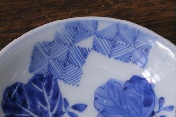 アンティーク雑貨　骨董　幕末明治　伊万里焼　五三桐文　染付小皿4枚セット(和食器)(R-041343)