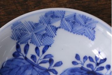 アンティーク雑貨　骨董　幕末明治　伊万里焼　五三桐文　染付小皿4枚セット(和食器)(R-041344)