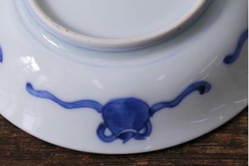 アンティーク雑貨　骨董　幕末明治　伊万里焼　五三桐文　染付小皿4枚セット(和食器)(R-041344)