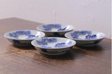 アンティーク雑貨　骨董　幕末明治　伊万里焼　五三桐文　染付小皿4枚セット(和食器)(R-041345)