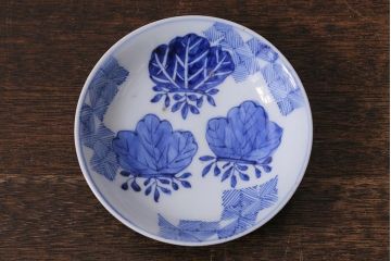 アンティーク雑貨　骨董　幕末明治　伊万里焼　五三桐文　染付小皿4枚セット(和食器)(R-041345)