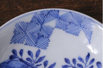アンティーク雑貨　骨董　幕末明治　伊万里焼　五三桐文　染付小皿4枚セット(和食器)(R-041345)