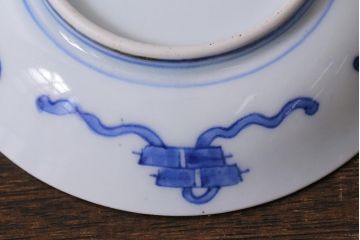 アンティーク雑貨　骨董　幕末明治　伊万里焼　五三桐文　染付小皿4枚セット(和食器)(R-041345)