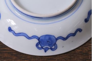 アンティーク雑貨　骨董　幕末明治　伊万里焼　五三桐文　染付小皿4枚セット(和食器)(R-041345)