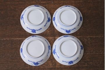 アンティーク雑貨　骨董　幕末明治　伊万里焼　五三桐文　染付小皿4枚セット(和食器)(R-041346)
