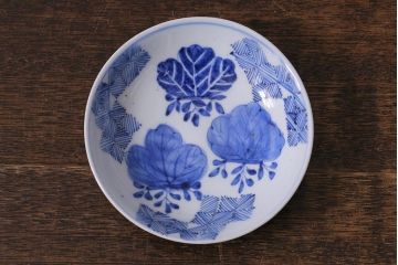 アンティーク雑貨　骨董　幕末明治　伊万里焼　五三桐文　染付小皿4枚セット(和食器)(R-041346)