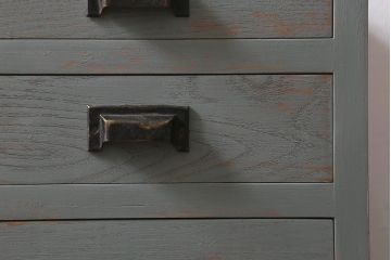 ラフジュ工房オリジナル　古金具リメイク　前板栗材　ヒノキ材　シャビーなペイント小引き出し(小物収納)(R-041355)