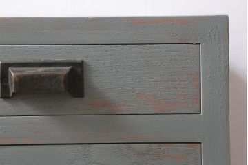 ラフジュ工房オリジナル　古金具リメイク　前板栗材　ヒノキ材　シャビーなペイント小引き出し(小物収納)(R-041355)