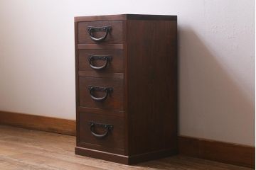 ラフジュ工房オリジナル　古金具リメイク　前板栗材　ヒノキ材　落ち着いた和の雰囲気漂う小引き出し(小物収納、サイドチェスト)(R-041359)