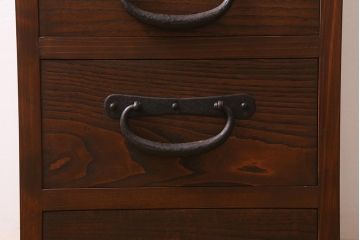 ラフジュ工房オリジナル　古金具リメイク　前板栗材　ヒノキ材　落ち着いた和の雰囲気漂う小引き出し(小物収納、サイドチェスト)(R-041359)