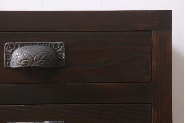 ラフジュ工房オリジナル　古金具リメイク　前板栗材　ヒノキ材　シックな引手の小引き出し(小物収納)(R-041360)