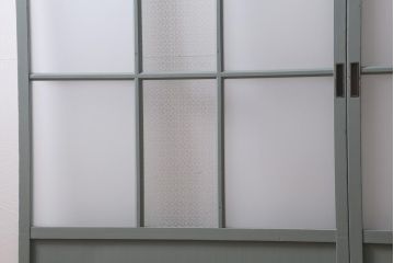 アンティーク建具　昭和中期　ペイント　当店オリジナルガラス・花菱模様　お洒落なガラス戸2枚セット(引き戸、建具)(R-041365)