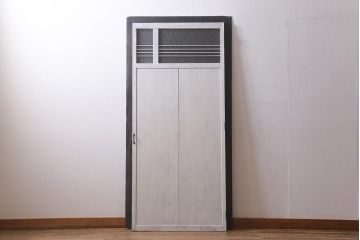 レトロ建具　ダイヤガラス・当店オリジナルガラス入り　ホワイトペイントが爽やかな木製ドア(扉、開き戸、建具)(R-041366)