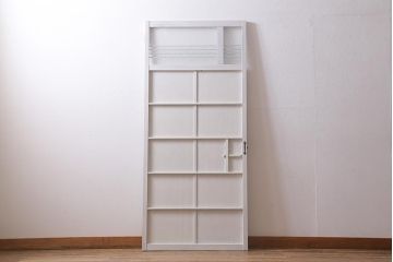 レトロ建具　ダイヤガラス・当店オリジナルガラス入り　ホワイトペイントが爽やかな木製ドア(扉、開き戸、建具)(R-041366)