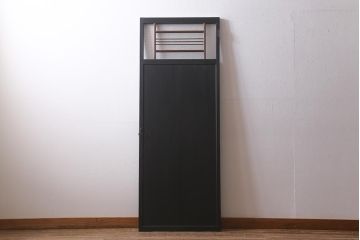 アンティーク建具　ダイヤガラス・当店オリジナルガラス入り　ブラックペイントがシックな木製ドア(扉、開き戸、建具)(R-041367)