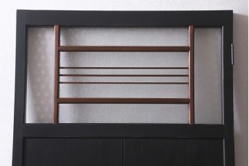 アンティーク建具　ダイヤガラス・当店オリジナルガラス入り　ブラックペイントがシックな木製ドア(扉、開き戸、建具)(R-041367)