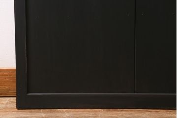 アンティーク建具　ダイヤガラス・当店オリジナルガラス入り　ブラックペイントがシックな木製ドア(扉、開き戸、建具)(R-041367)