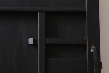 アンティーク建具　ダイヤガラス・当店オリジナルガラス入り　ブラックペイントがシックな木製ドア(扉、開き戸、建具)(R-041367)