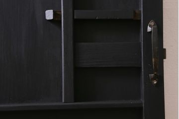 アンティーク建具　ダイヤガラス・当店オリジナルガラス入り　ブラックペイントがシックな木製ドア(扉、開き戸、建具)(R-041367)