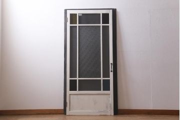レトロ建具　ダイヤガラスと色ガラスがおしゃれなペイントドア(木製扉、開き戸、建具)(R-041368)