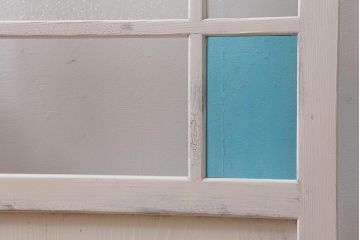 レトロ建具　ダイヤガラスと色ガラスがおしゃれなペイントドア(木製扉、開き戸、建具)(R-041368)