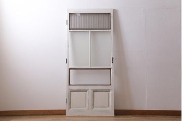 和製アンティーク建具　昭和初期　ペイント　デザインが可愛いレトロな扉(ガラス扉、ドア、開き戸)(R-041369)