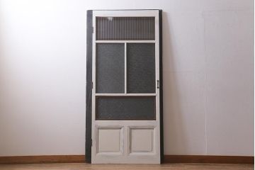 和製アンティーク建具　昭和初期　ペイント　デザインが可愛いレトロな扉(ガラス扉、ドア、開き戸)(R-041369)