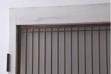 和製アンティーク建具　昭和初期　ペイント　デザインが可愛いレトロな扉(ガラス扉、ドア、開き戸)(R-041369)