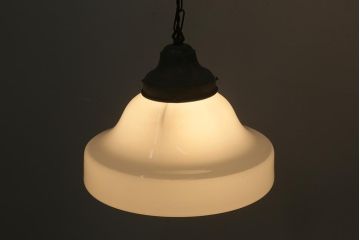 アンティーク照明　大振りサイズ　レトロな乳白色のガラスシェード照明(吊り下げ照明、天井照明)(R-041375)