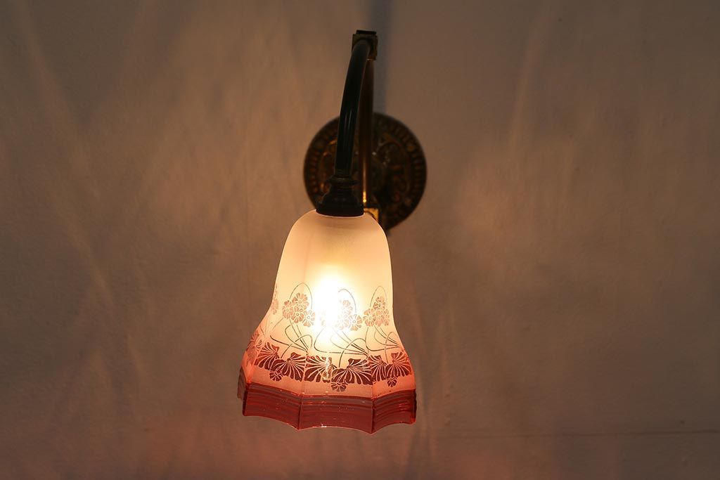 アンティーク照明　フランスアンティーク　エッチングガラスがおしゃれなウォールランプ(壁掛け照明、壁付け照明)(R-041377)