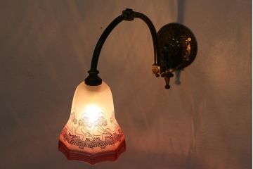 アンティーク照明　フランスアンティーク　エッチングガラスがおしゃれなウォールランプ(壁掛け照明、壁付け照明)(R-041377)