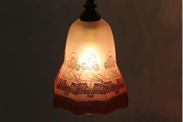 アンティーク照明　フランスアンティーク　エッチングガラスがおしゃれなウォールランプ(壁掛け照明、壁付け照明)(R-041377)