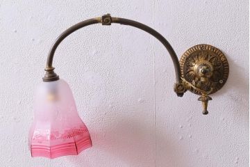 アンティーク照明　フランスアンティーク　エッチングガラスがおしゃれなウォールランプ(壁掛け照明、壁付け照明)(R-041377)