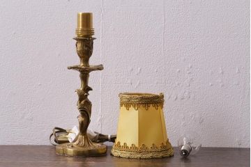 ヴィンテージ照明　真鍮製　黄色のシェードがかわいらしいクラシカルなスタンドライト(テーブルランプ、ビンテージ)(R-041380)