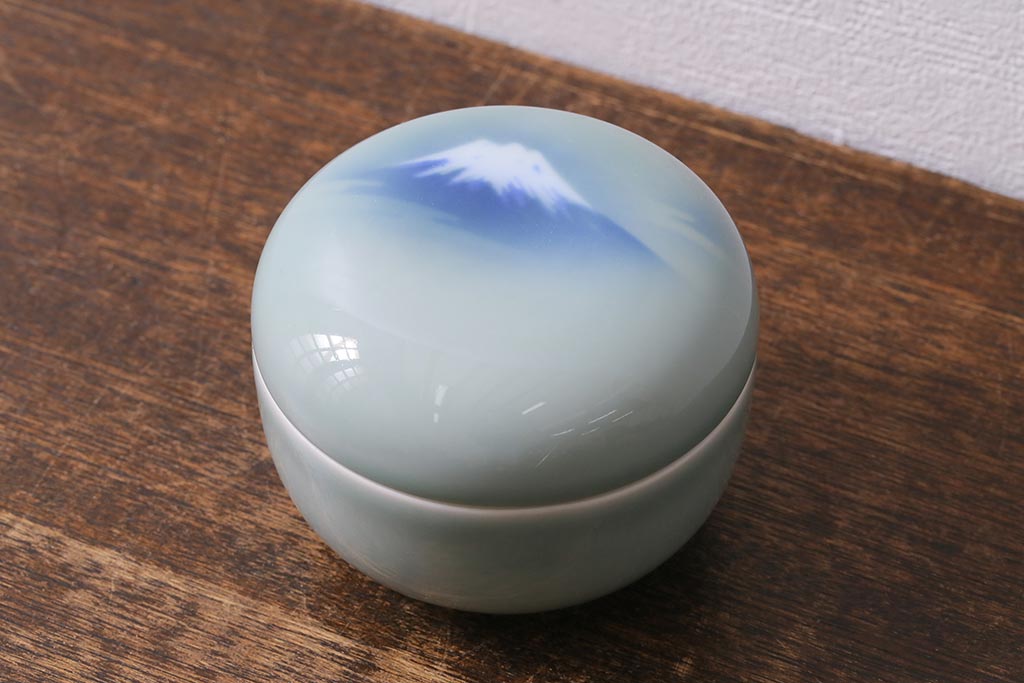 アンティーク雑貨　昭和初期　オールド深川　富士の図　蓋物小物入れ(R-041386)