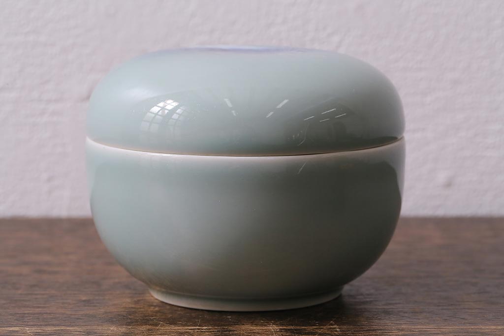 アンティーク雑貨　昭和初期　オールド深川　富士の図　蓋物小物入れ(R-041386)