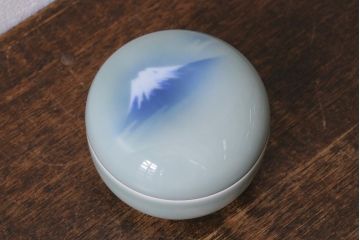 アンティーク雑貨　昭和初期　オールド深川　富士の図　蓋物小物入れ(R-041386)